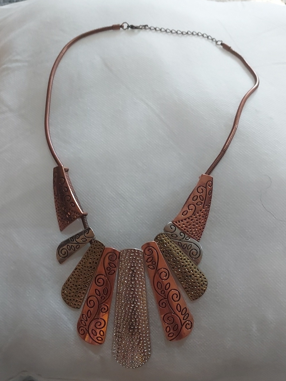 Multi-Tone Statement Bib Necklace - Copper, Gold & Silver
